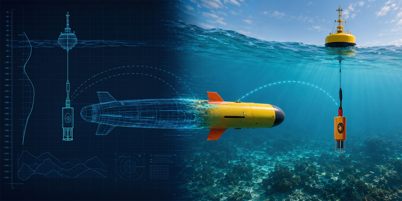 Digital twin of a marine robotics network, mirroring a planned deployment in simulation and feeding validated parameters back to the vehicle at sea