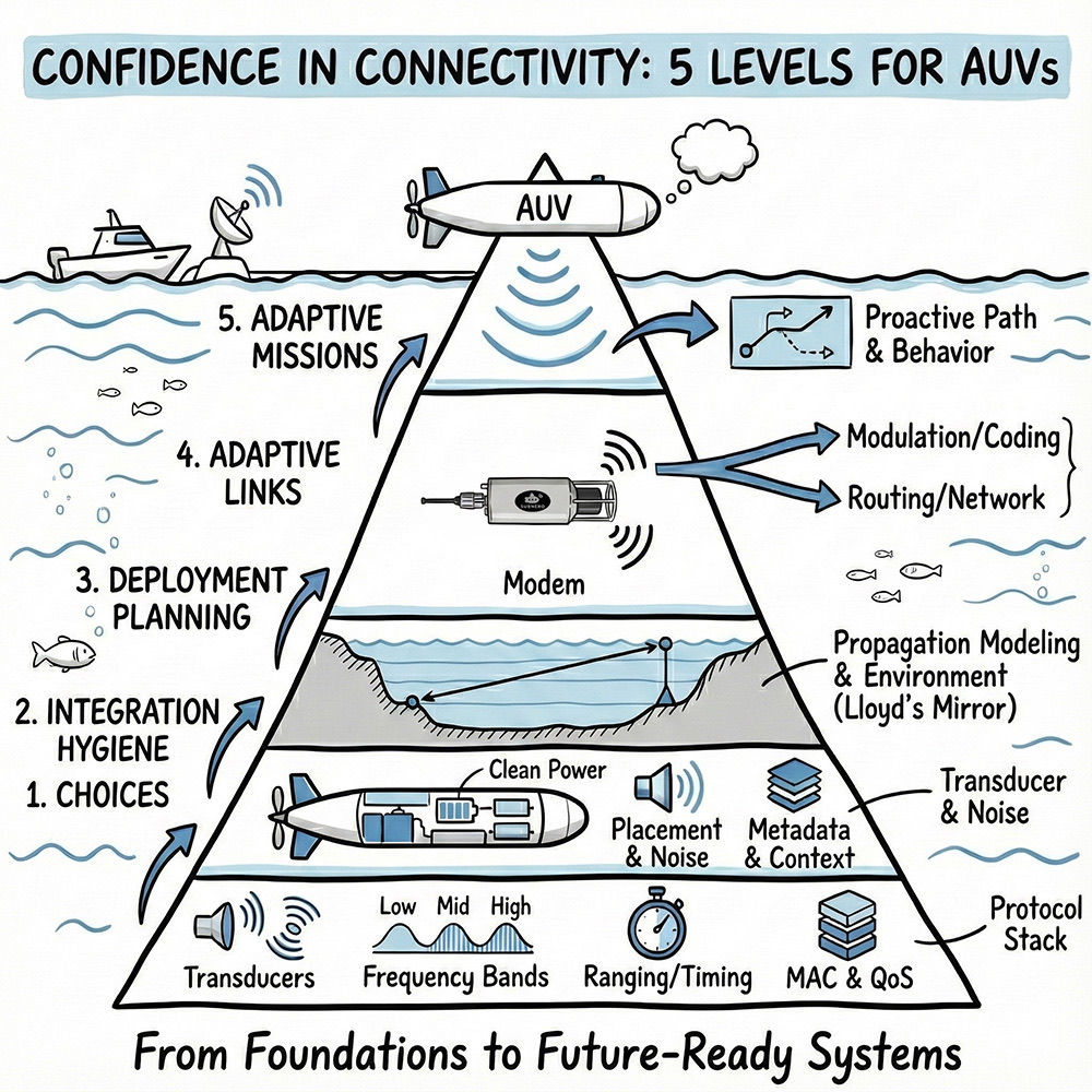 The five level framework for moving from basic technology choices to fully adaptive, mission-critical underwater connectivity