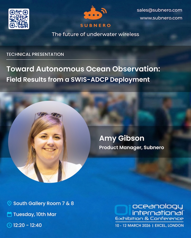 Oceanology International 2026 session details for Subnero's SWIS-ADCP field study talk