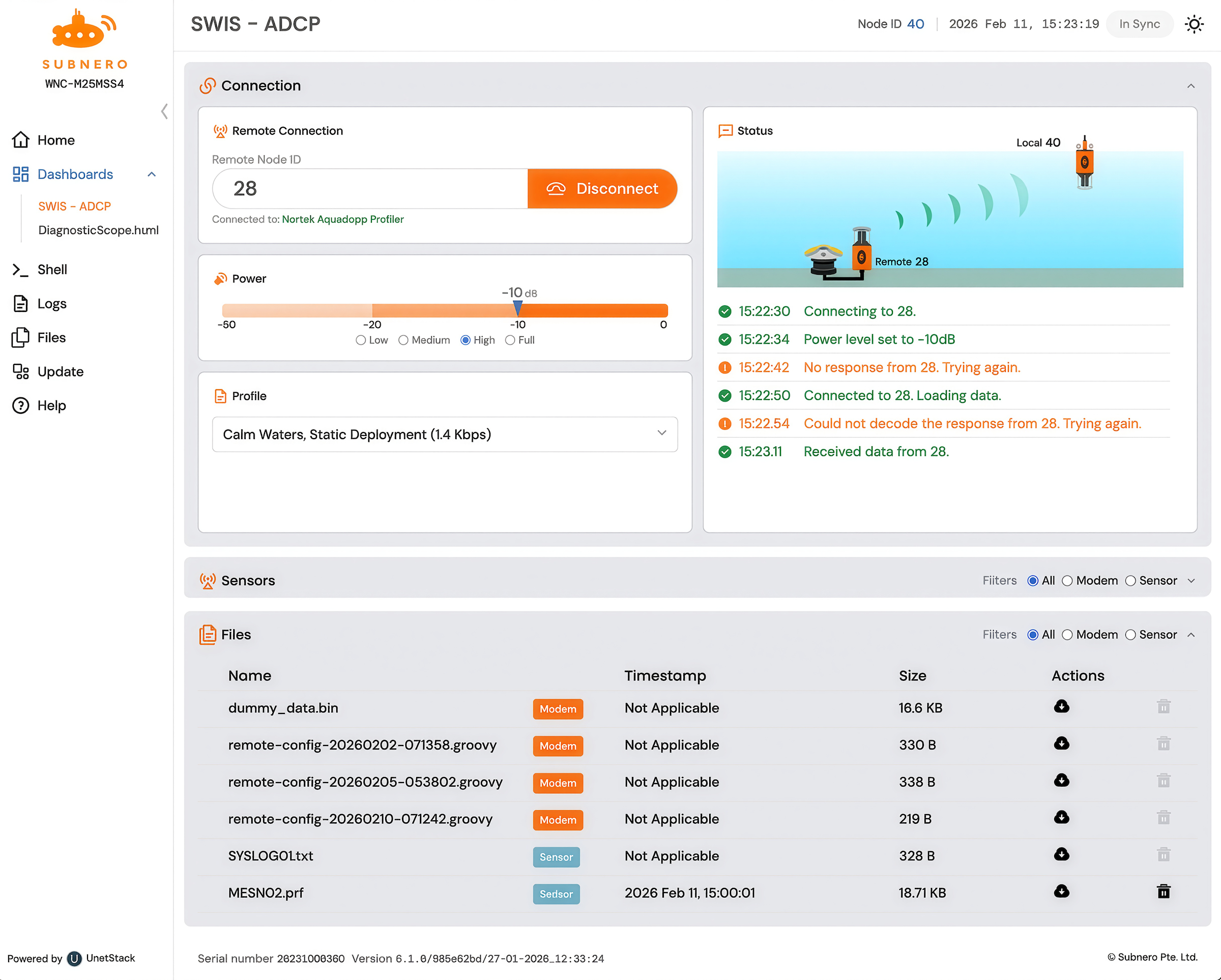The SWIS – ADCP Edition interface